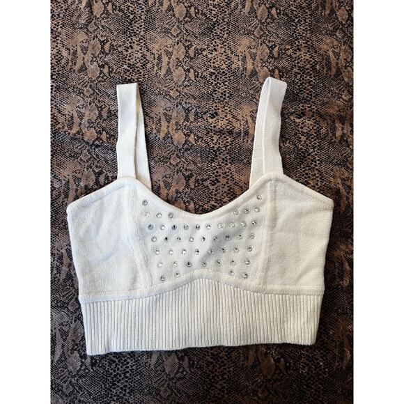 Intermix Tops - NWT Intermix Kelly Rhinestone Embellish Knit Ivory Bralette Wool Cashmere Medium